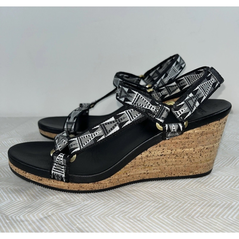 Teva Womens 8.5 Arrabelle Universal Black Geometric Wedge Sandals Preppy Summer